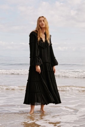 Aje. Robyn Tiered Midi Dress in Black / flowy boho dresses / voluminous bohemian clothing - flipped
