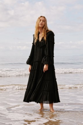 Aje. Robyn Tiered Midi Dress in Black / flowy boho dresses / voluminous bohemian clothing