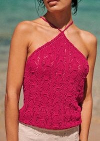 Sezane RYAN TOP Magnolia ~ organic cotton halterneck tops ~ pink strappy halter neck ~ knitted summer fashion