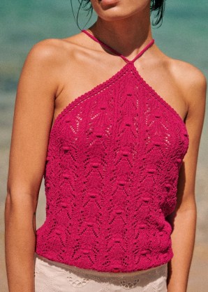 Sezane RYAN TOP Magnolia ~ organic cotton halterneck tops ~ pink strappy halter neck ~ knitted summer fashion