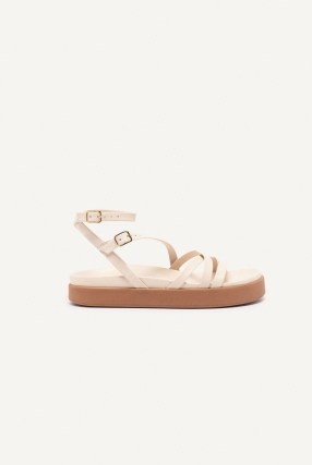 ba&sh chana SANDALS in Off White | strappy summer flats | leather ankle strap flatform sandal - flipped