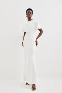 KAREN MILLEN Satin Crepe Woven Maxi Dress in Ivory ~ elegant fluid angel sleeve wedding dresses ~ sophisticated wide sleeved occasion clothes ~ women’s minimalist evening event clothing
