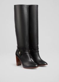 L.K. BENNETT Shelby Black Leather Knee-High Boots ~ women’s front wrap detail block heel boot
