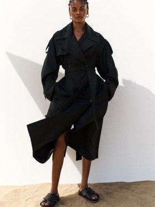 Jigsaw Nelson Silk Trench Coat in Black ~ women’s luxury belted coats
