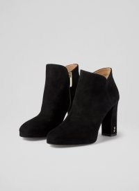 L.K. BENNETT Sierra Black Suede Platform Ankle Boots ~ women’s curved top almond toe block heel boots