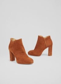L.K. BENNETT Sierra Tan Suede Platform Ankle Boots ~ women’s light brown block heel booties