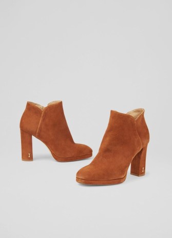 L.K. BENNETT Sierra Tan Suede Platform Ankle Boots ~ women’s light brown block heel booties - flipped