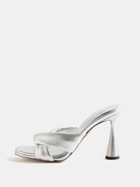 AQUAZZURA Amore 95 metallic-leather sandals in silver ~ luxe party mules ~ spool heel evening occasion sandal