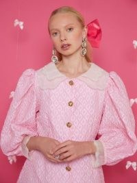 sister jane Bonbons Organza Mini Dress in Peony Pink ~ balloon sleeve jacquard fabric party dresses ~ women’s romantic occasion fashion ~ THE MADELEINE MOMENT collection