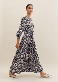 ME and EM Spring Garden Print Maxi Dress + Belt in Black/Lilac/Cream/Khaki / luxe long sleeve floral dresses