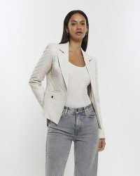 RIVER ISLAND STONE FAUX LEATHER QUILTED BLAZER ~ women’s on-trend blazers