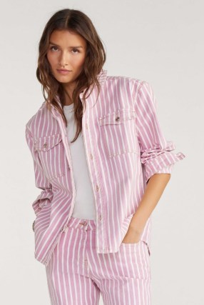 bash rex STRIPED SHIRT PINK ~ women’s candy stripe shirts ~ womens relaxed fit overshirts - flipped
