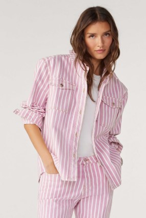 bash rex STRIPED SHIRT PINK ~ women’s candy stripe shirts ~ womens relaxed fit overshirts