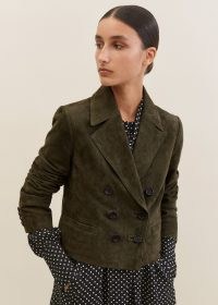 ME and EM Suede Cropped Military Jacket ~ luxe dark green jackets ~ women’s luxury autumn outerwear