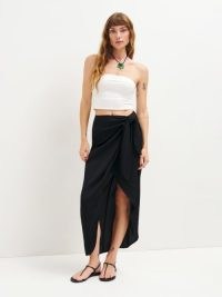 Reformation Taglio Maxi Skirt in Black ~ wrap skirts made with a lightweight drapey crepe fabric