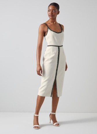 L.K. BENNETT Tara Ivory Recycled Cotton Tweed Dress ~ chic shoulder strap pencil dresses ~ sustainable summer occasion clothes