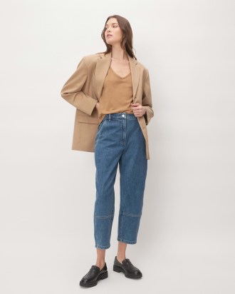 EVERLANE The Utility Barrel Jean in New Blue – women’s regenerative cotton denim clothing – womens cropped length curved leg jeans - flipped
