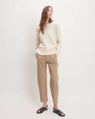 EVERLANE The Utility Barrel Pant in Toasted Coconut / Bone – women’s brown striped cropped trousers – womens organic cotton high rise crop hem trouser