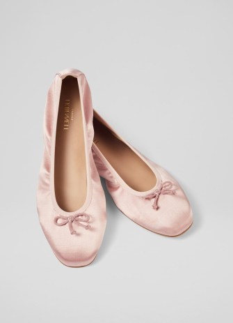 L.K. BENNETT Trilly Rose Satin Ballerina Pumps ~ pink ballerinas ~ luxe flats ~ women’s classic flat shoes - flipped