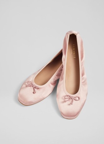 L.K. BENNETT Trilly Rose Satin Ballerina Pumps ~ pink ballerinas ~ luxe flats ~ women’s classic flat shoes