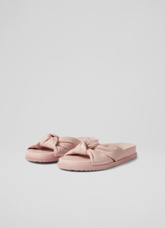 L.K. BENNETT Valencia Pink Leather Sliders ~ luxe knot front slides - flipped