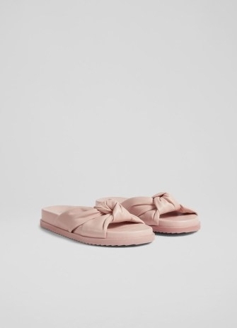 L.K. BENNETT Valencia Pink Leather Sliders ~ luxe knot front slides