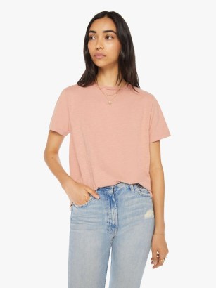 Velva Sheen Rolled Short Sleeve Regular Tee in Orange Beige / womens faded peach T-shirt / womens boxy cotton T-shirts - flipped