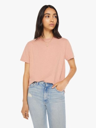 Velva Sheen Rolled Short Sleeve Regular Tee in Orange Beige / womens faded peach T-shirt / womens boxy cotton T-shirts