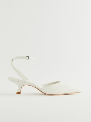 Reformation Wade Kitten Heel in White ~ chic ankle strap pointed toe shoes ~ strappy leather footwear - flipped