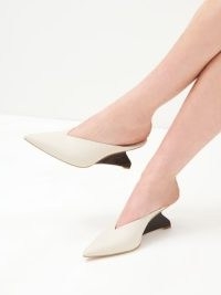 Reformation Wei Pump in Almond | chic wedged shoes | luxury pointed toe wedge heel pumps | contemporary sculpted wedges | luxe shoes