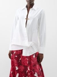 VALENTINO GARAVANI Rockstud asymmetric-front cotton-poplin shirt ~ women’s chic white contemporary shirts ~ modern asymmetrical clothing