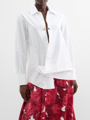 VALENTINO GARAVANI Rockstud asymmetric-front cotton-poplin shirt ~ women’s chic white contemporary shirts ~ modern asymmetrical clothing - flipped