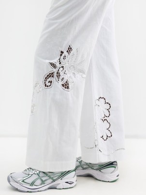 RENATA BRENHA Sacramento guipure-lace upcycled-cotton trousers in white – cute floral cut out trouser - flipped