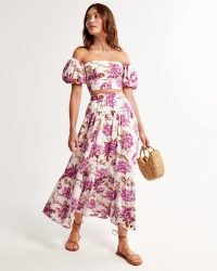 Abercrombie & Fitch Poplin Tiered Maxi Skirt in Purple ~ lightweight summer skirts