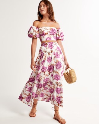 Abercrombie & Fitch Poplin Tiered Maxi Skirt in Purple ~ lightweight summer skirts