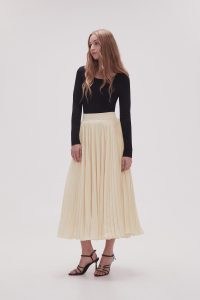Aje. Wondrous Pleated Satin Skirt in Champagne Cream ~ luxe fluid fabric skirts