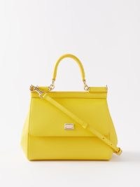 DOLCE & GABBANA Sicily small dauphine-leather handbag in yellow – luxe top handle shoulder bags – chic handbags
