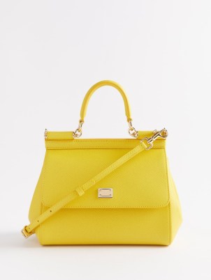 DOLCE & GABBANA Sicily small dauphine-leather handbag in yellow – luxe top handle shoulder bags – chic handbags - flipped