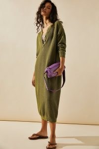 free-est Hailee Sweater Midi Dress in Giant Kelp ~ slouchy green knit style dresses ~ cotton relaxed foy fashion