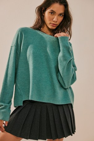 Free People Luna Pullover in Malachite Green ~ women’s slouchy relaxed fit pullovers - flipped