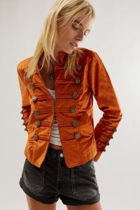 Free People Velvet Military Jacket in Apricot Jam ~ women’s orange jackets ~ womens on-trend fashion ~ plush soft feel outerwear ~ vintage style clothing