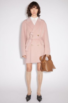 Acne Studios DOUBLE-BREASTED BELTED JACKET in Dusty Lilac ~ women’s relaxed fit tie waist jackets ~ womens wool mid thigh length coats ~ luxury outerwear - flipped