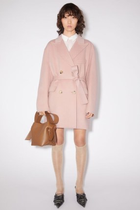 Acne Studios DOUBLE-BREASTED BELTED JACKET in Dusty Lilac ~ women’s relaxed fit tie waist jackets ~ womens wool mid thigh length coats ~ luxury outerwear