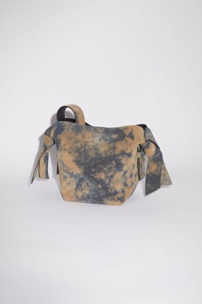 ACNE STUDIOS MUSUBI MINI SHOULDER BAG in Brown / black tie-dye print – knot detail handbags - flipped