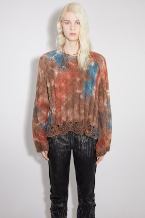 ACNE STUDIOS TIE-DYE CABLE-KNIT JUMPER Rust brown / blue – unisex jumpers – grunge inspired fashion - flipped