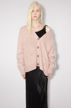 Acne Studios WOOL MOHAIR CARDIGAN in Faded pink ~ women’s slouchy relaxed fit cardigans ~ oversized soft and fluffy knitwear ~ womens luxury gunge style fashion