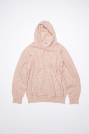 Acne Studios WOOL MOHAIR HOODIE in Faded pink ~ women’s soft knitted longline hoodies ~ luxe oversized hooded pullover tops - flipped