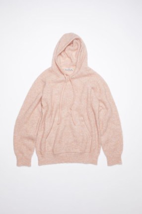 Acne Studios WOOL MOHAIR HOODIE in Faded pink ~ women’s soft knitted longline hoodies ~ luxe oversized hooded pullover tops