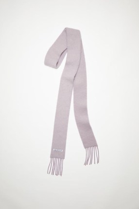 Acne Studios WOOL-ALPACA FRINGE SCARF in SKINNY DUSTY LILAC ~ narrow knitted fringed scarves - flipped