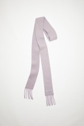 Acne Studios WOOL-ALPACA FRINGE SCARF in SKINNY DUSTY LILAC ~ narrow knitted fringed scarves